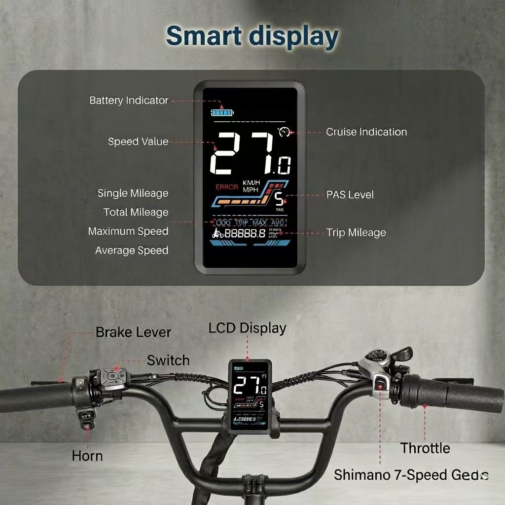 Likebike City Commuter Ebike - 2000W Peak, 50+ Miles Range, Full Suspension & Fat Tires Rail 5