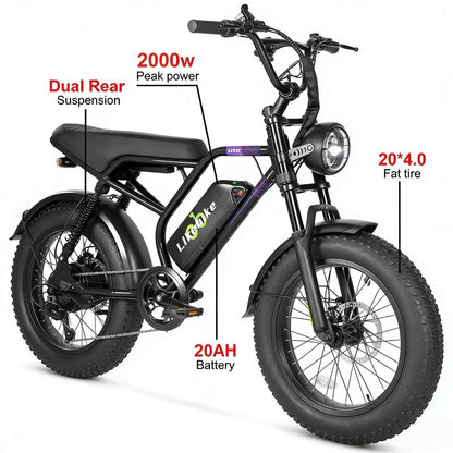 2000W Fat Tire Electric Bike, UL 2849 Certified, Likebike U12 Off-Road Ebike